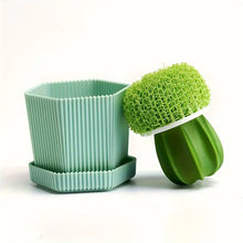 Load image into Gallery viewer, Soft Bristle Cactus, Dish Brush, with Drain Tray

